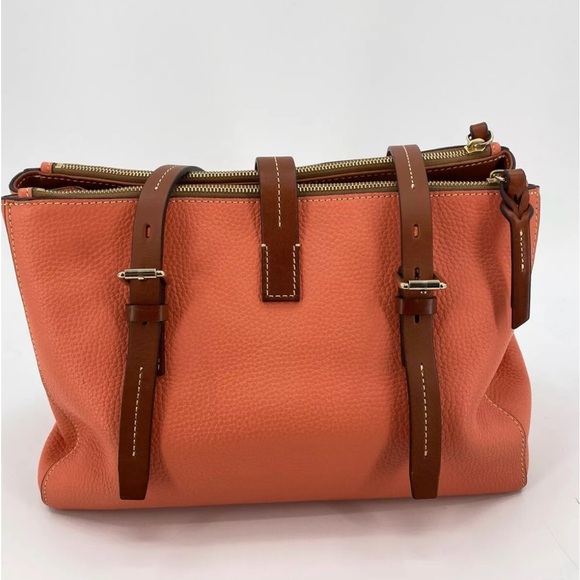 Dooney & Bourke Miller Satchel Leather Bag Coral Pink Brown Pebbled Leather NEW - Picture 5 of 11